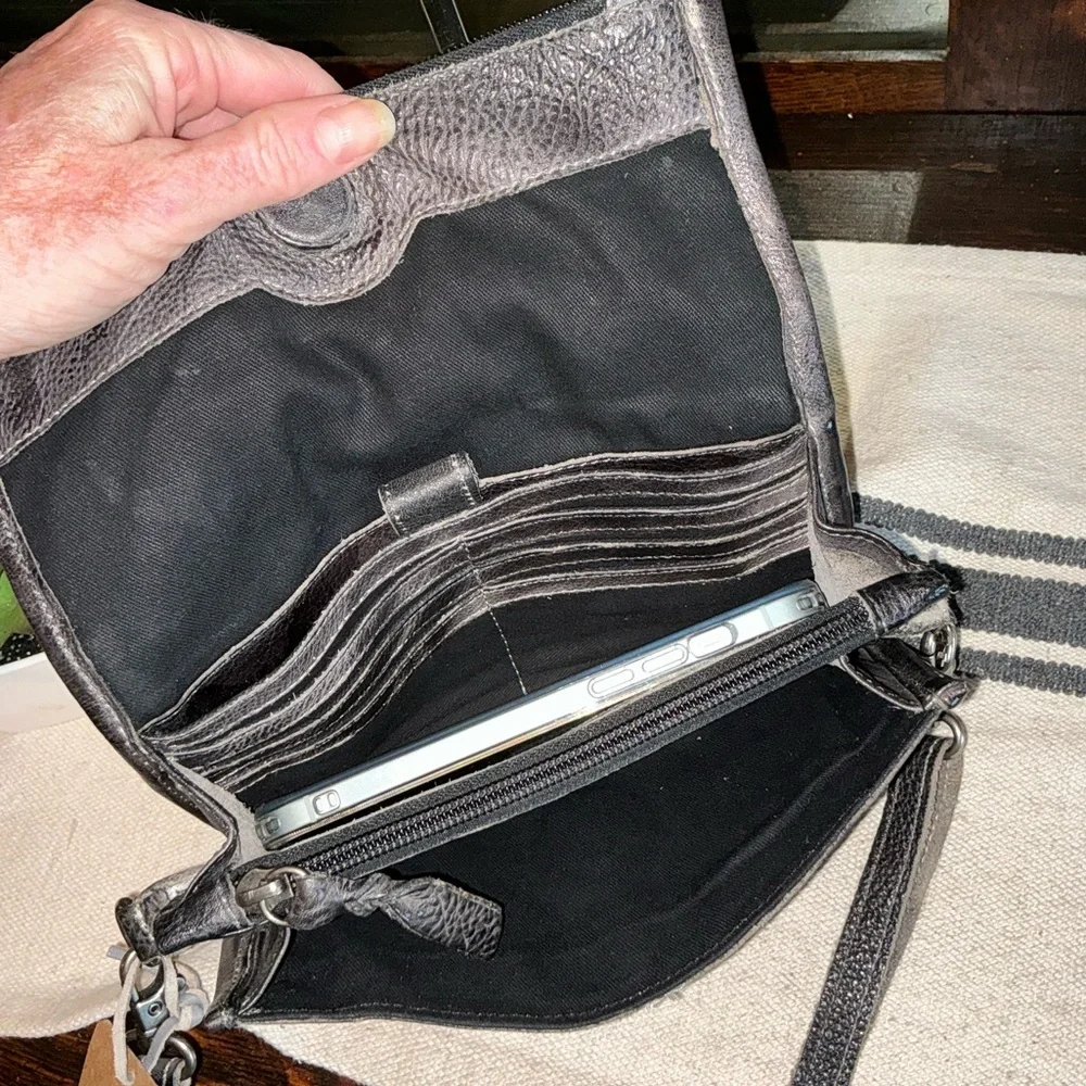 NWT Bed Stu Leather Amina Crossbody Clutch Wallet Black Rustic MSRP $185 - Picture 12 of 16